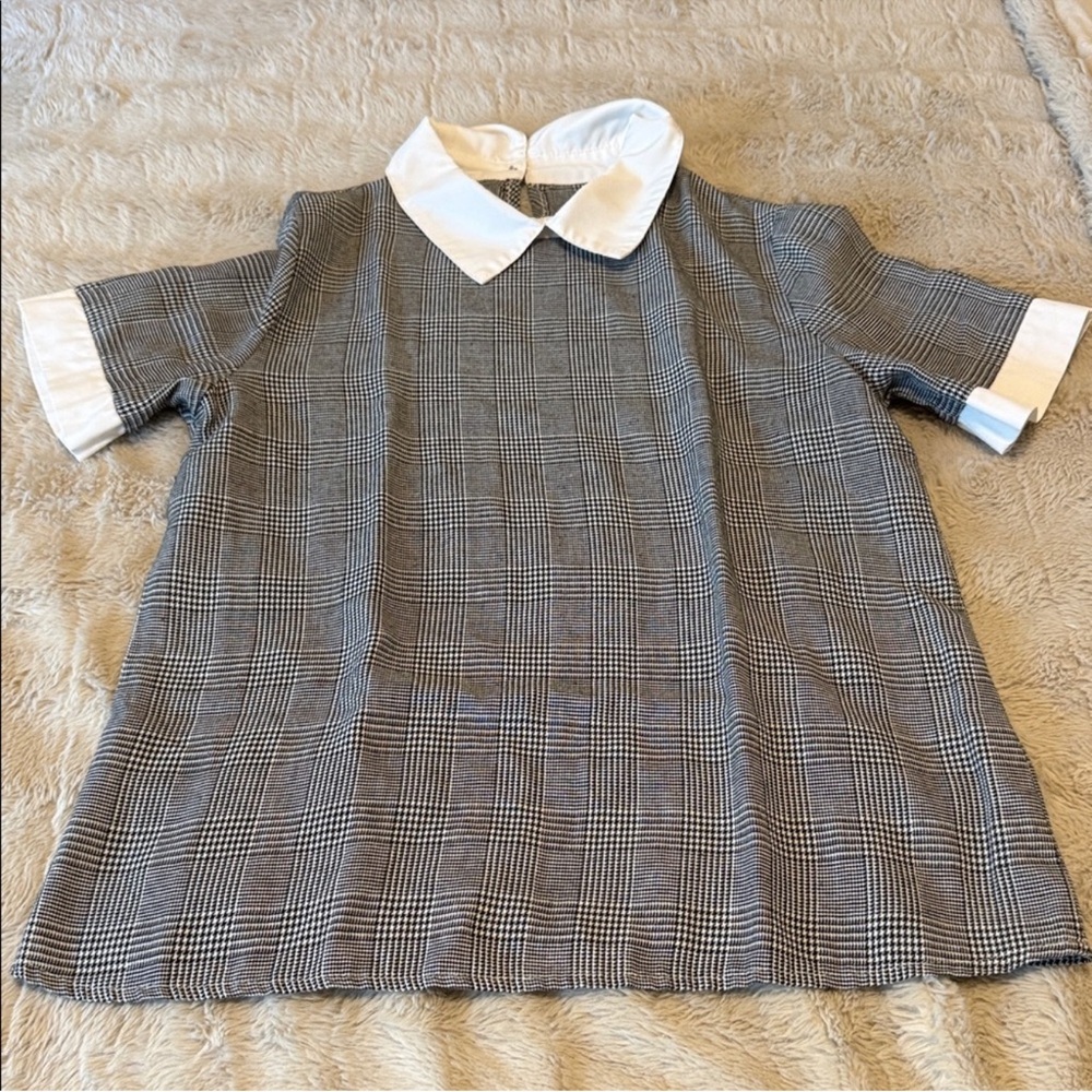 SHEIN Women's Gray Plaid Blouse with White Collar - Picture 1 of 5